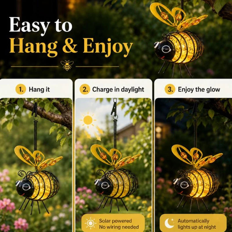 🌙🍃🪴 LIMITED-TIME 50% OFF! Hanging Solar Bee Light – Warm Amber Glow, Flicker-Free, Perfect for Garden Parties, Camping, or Kids’ Rooms – Spread Joy Day and Night 🌞🌜