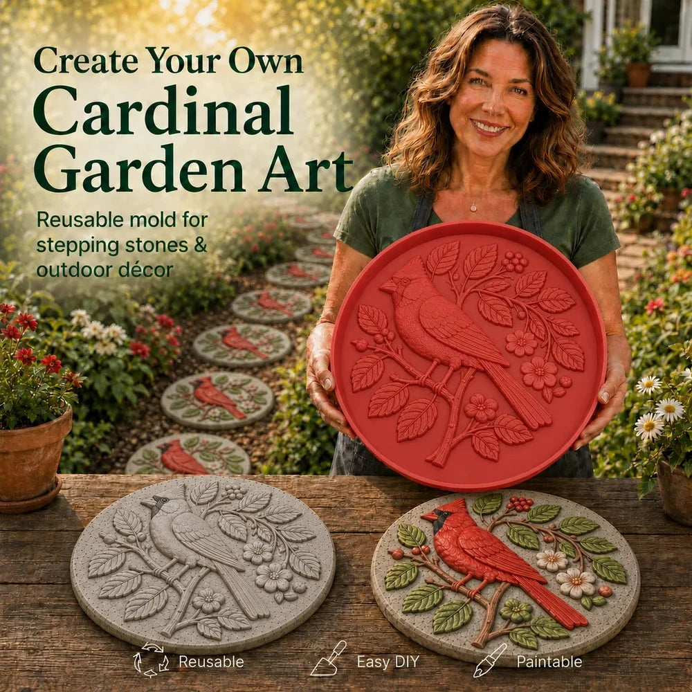 🐦🌸 Cardinal Garden Art Stepping Stone Mold