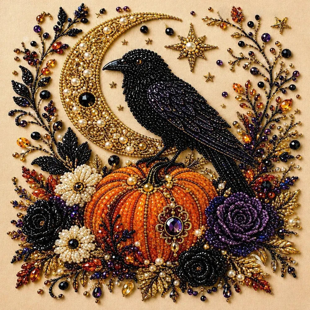 Halloween Pearl Art DIY Kit – Turn Tiny Pearls into Spooky-Cute Magic (Size:7.87in*7.87in)