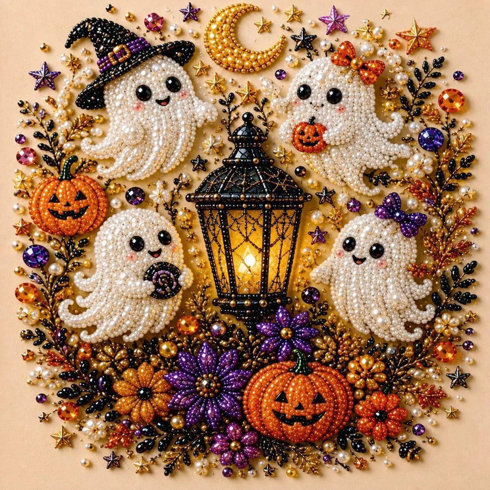 Halloween Pearl Art DIY Kit – Turn Tiny Pearls into Spooky-Cute Magic (Size:7.87in*7.87in)