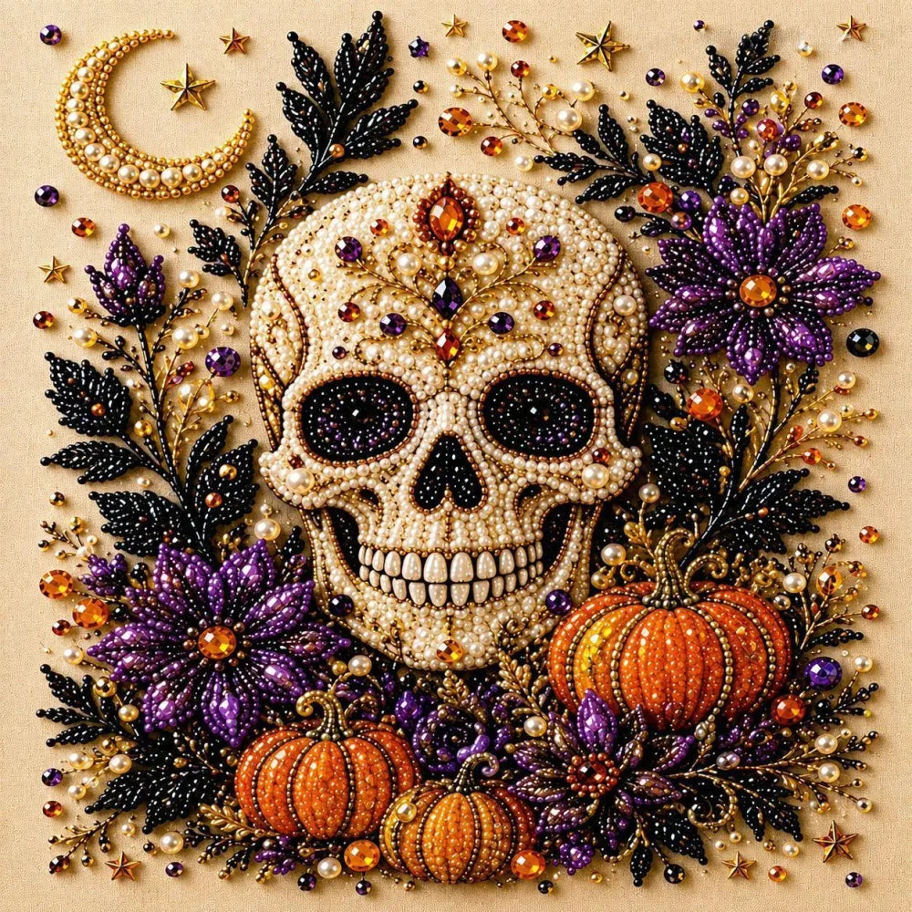 Halloween Pearl Art DIY Kit – Turn Tiny Pearls into Spooky-Cute Magic (Size:7.87in*7.87in)
