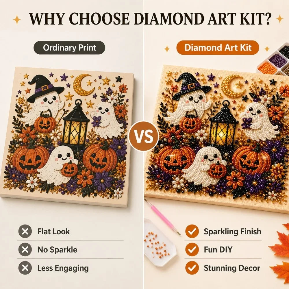 Halloween Pearl Art DIY Kit – Turn Tiny Pearls into Spooky-Cute Magic (Size:7.87in*7.87in)