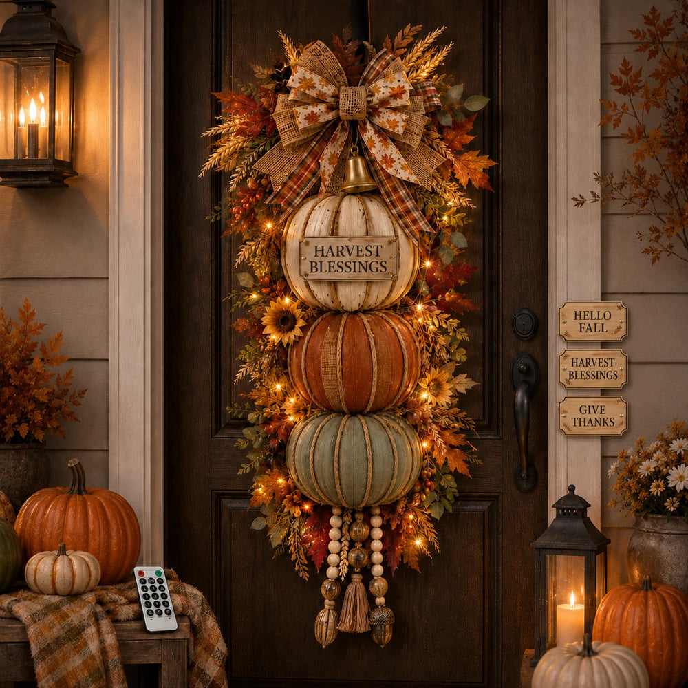 🏡🎃 Lighted Stacked Pumpkin Fall Door Decor