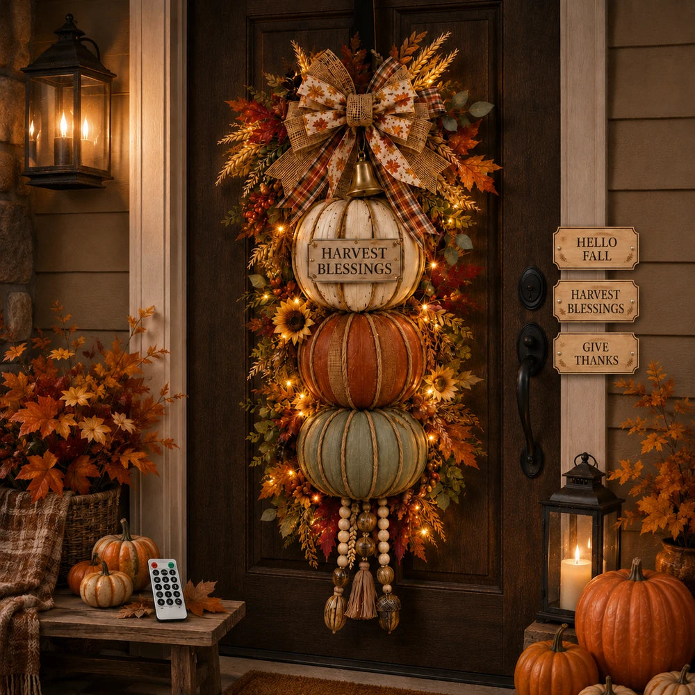 🏡🎃 Lighted Stacked Pumpkin Fall Door Decor