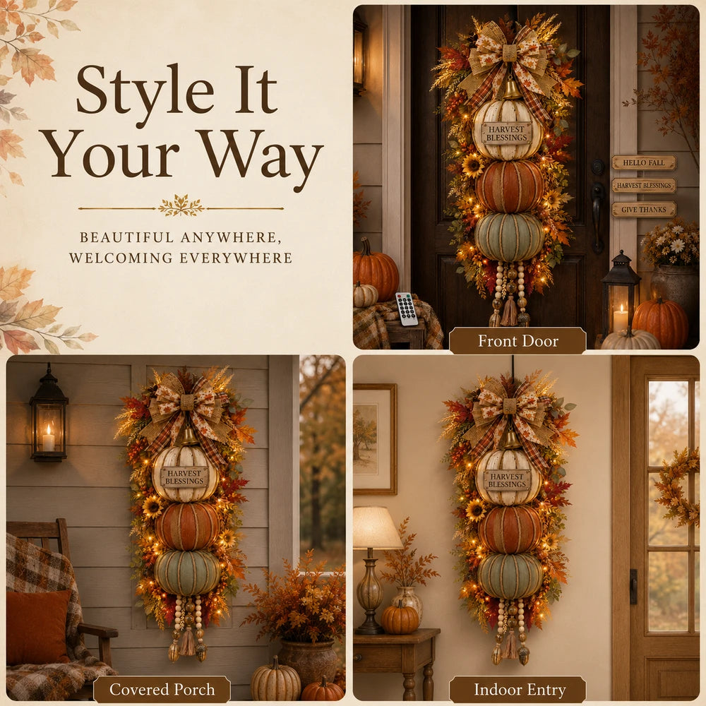 🏡🎃 Lighted Stacked Pumpkin Fall Door Decor