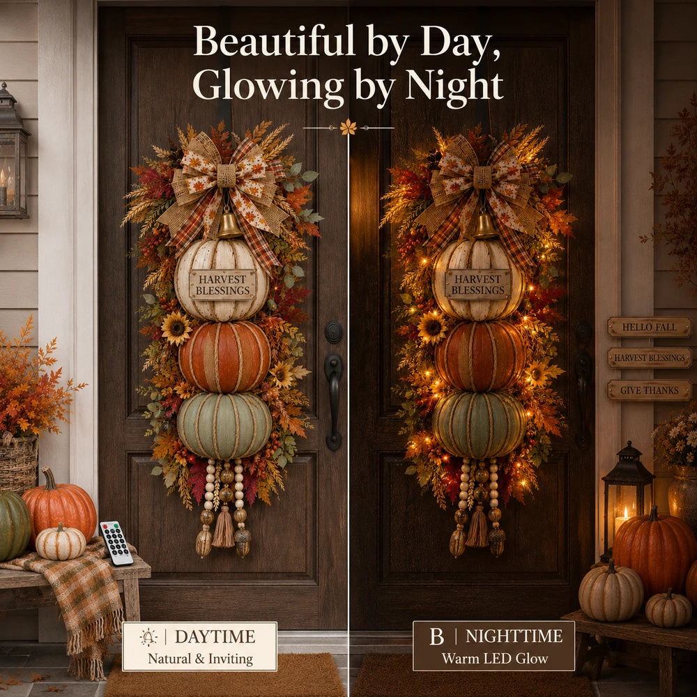 🏡🎃 Lighted Stacked Pumpkin Fall Door Decor