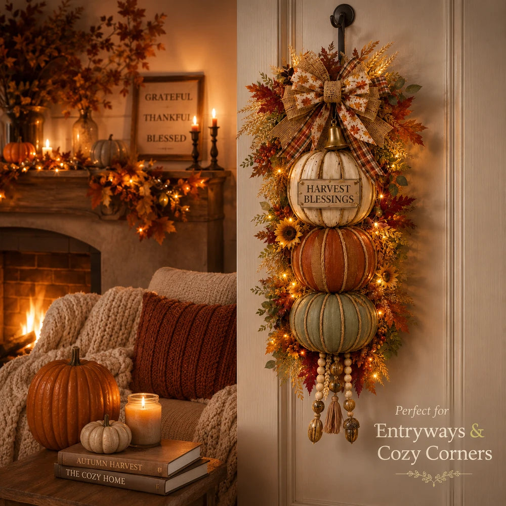 🏡🎃 Lighted Stacked Pumpkin Fall Door Decor