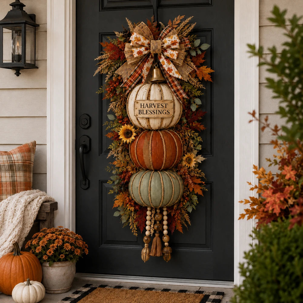 🏡🎃 Lighted Stacked Pumpkin Fall Door Decor