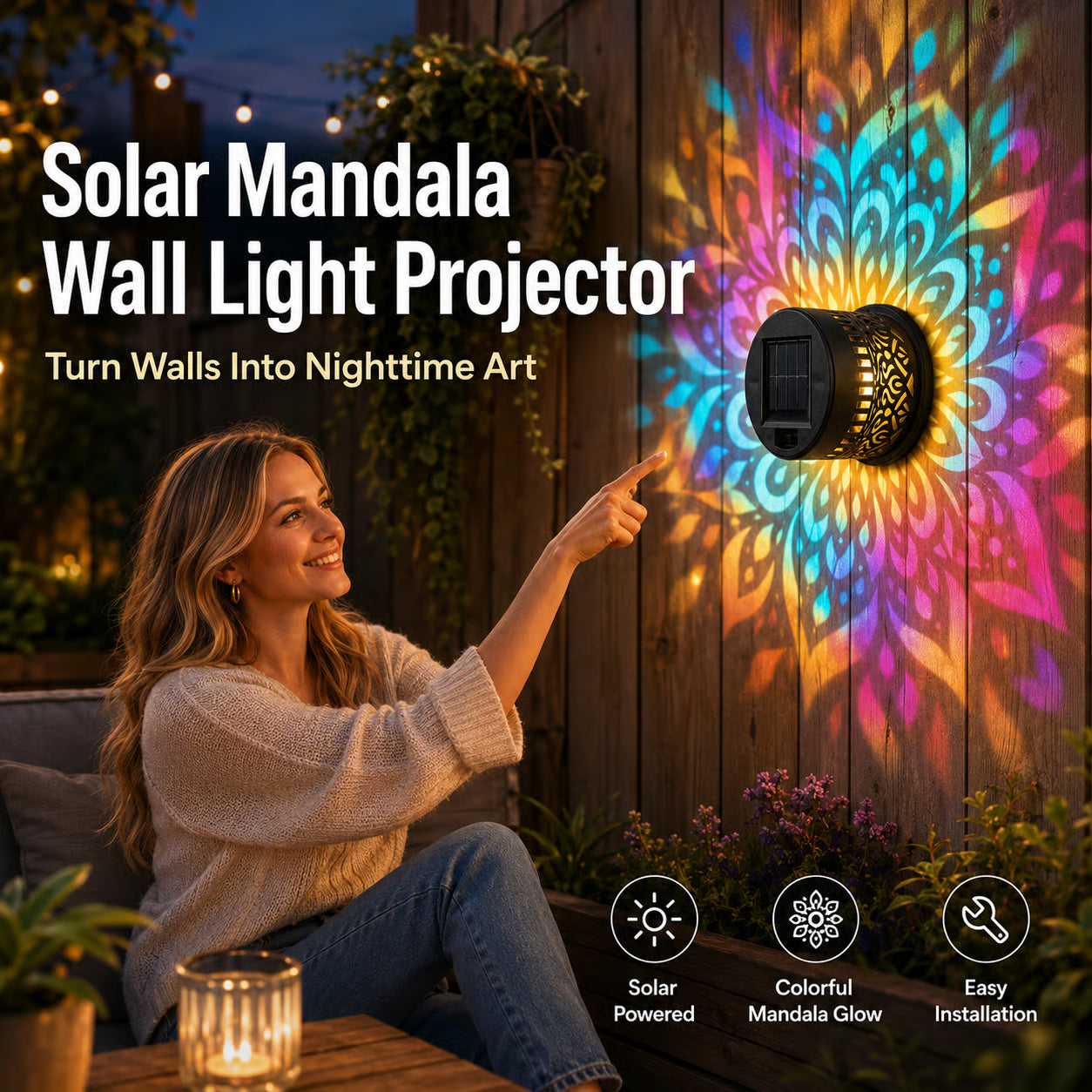 35K+ SOLD!✨Solar Mandala Wall Light | Outdoor Garden Fence Projector Lamp 🪐🌌