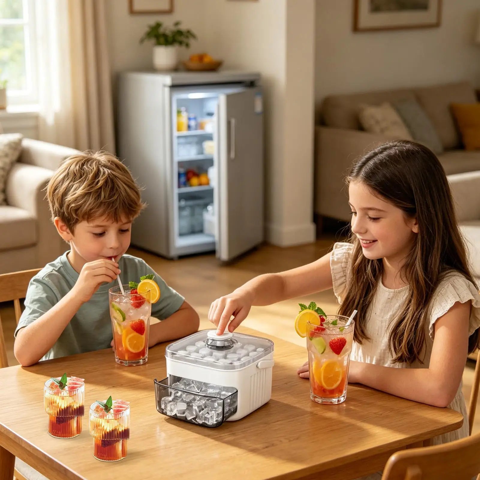 Ice Trays For Freezer With Lid & Bin